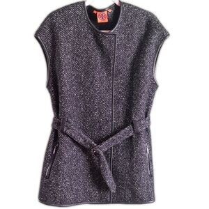 Tory Burch Belted Wool & Leather Sleeveless Statment Vest Blazer Piece Sz L